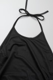 Sexy Street Solid Draw String High Opening Zipper Halter Sleeveless Dress Dresses