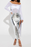 Casual Solid Slit Skinny High Waist Conventional Solid Color Skirts