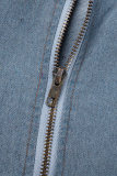 Street Solid Patchwork Pocket Zipper Strapless Sleeveless High Waist Straight Denim Dresses