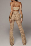 Celebrities Solid Hollowed Out Patchwork Straight High Waist Straight Solid Color Bottoms