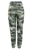 Casual Camouflage Print Patchwork Draw String Pocket Buttons Zipper Regular Mid Waist Conventional Full Print Bottoms