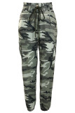 Casual Camouflage Print Patchwork Draw String Pocket Buttons Zipper Regular Mid Waist Conventional Full Print Bottoms