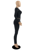 Casual Basic U Neck Long Sleeve Two Pieces