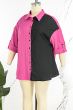 Casual Patchwork Contrast Shirt Collar Plus Size Tops