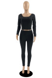 Casual Basic U Neck Long Sleeve Two Pieces