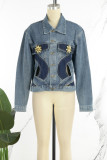 Casual Patchwork Buttons Turndown Collar Long Sleeve Regular Denim Jacket (Subject To The Actual Object)