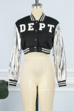 Street Letter Patchwork Buckle O Neck Outerwear