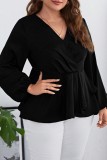 Casual Solid Patchwork V Neck Plus Size Tops