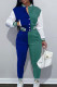 Casual Elegant Color Block Patchwork Pocket Buckle O Neck Long Sleeve Two Pieces