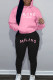 Casual Letter Patchwork Draw String Pocket Hooded Collar Long Sleeve Two Pieces