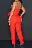 Sexy Casual Solid Backless With Bow Rhinestone Spaghetti Strap Regular Jumpsuits