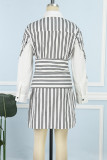 Casual Striped Print Hollowed Out Patchwork POLO collar Shirt Dress Dresses