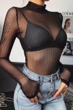 Sexy Solid See-through Half A Turtleneck Skinny Romper