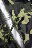 Street Camouflage Print Patchwork Draw String Pocket Zipper Strapless Regular Jumpsuits