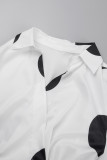 Elegant Print Patchwork Buttons Turndown Collar A Line Dresses