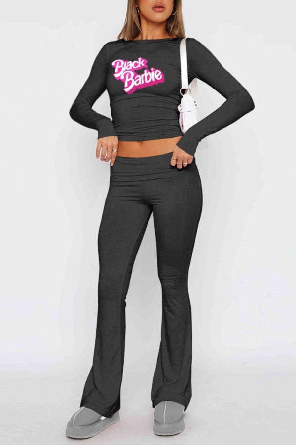 Casual Letter Print Basic O Neck Long Sleeve Two Pieces