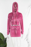 Casual Solid Patchwork Zipper Hooded Collar Long Sleeve Two Pieces