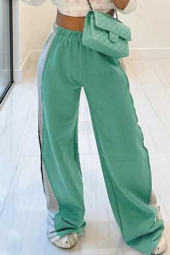 Casual Patchwork Contrast Regular High Waist Conventional Patchwork Trousers
