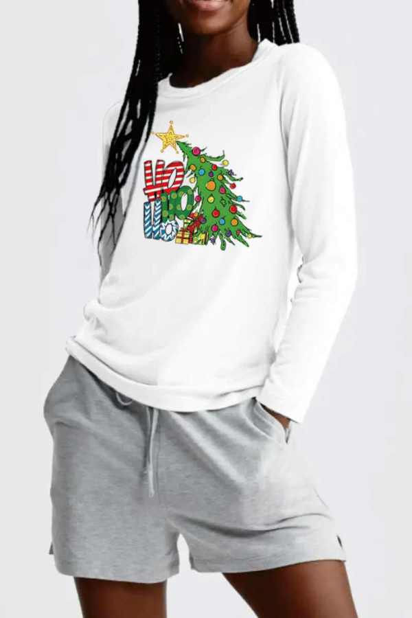 Casual Christmas Tree Printed Basic O Neck T-Shirts