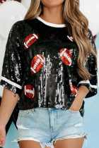Casual Patchwork Sequins O Neck T-Shirts