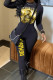 Sexy Print Patchwork Zipper O Neck Skinny Jumpsuits