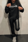 Street Print Draw String Hooded Collar Tops