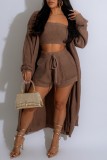 Casual Solid Basic Long Sleeve  Three Piece Set