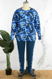 Casual Camouflage Print Basic O Neck Plus Size Two Pieces