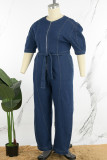 Casual Solid Patchwork With Belt Zipper Collar Plus Size Jumpsuits