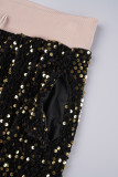Street Solid Sequins Patchwork Draw String Zipper O Neck Long Sleeve Two Pieces