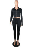 Sportswear Solid Patchwork Zipper Collar Long Sleeve Two Pieces