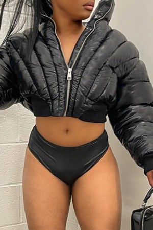 Casual Solid Patchwork Mandarin Collar Outerwear