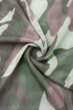 Street Camouflage Print Patchwork Draw String Pocket Mesh Straight Mid Waist Straight Full Print Bottoms