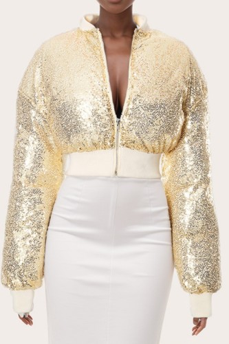 Casual Patchwork Sequins O Neck Outerwear