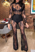 Sexy Solid Lace Patchwork O Neck Regular Jumpsuits