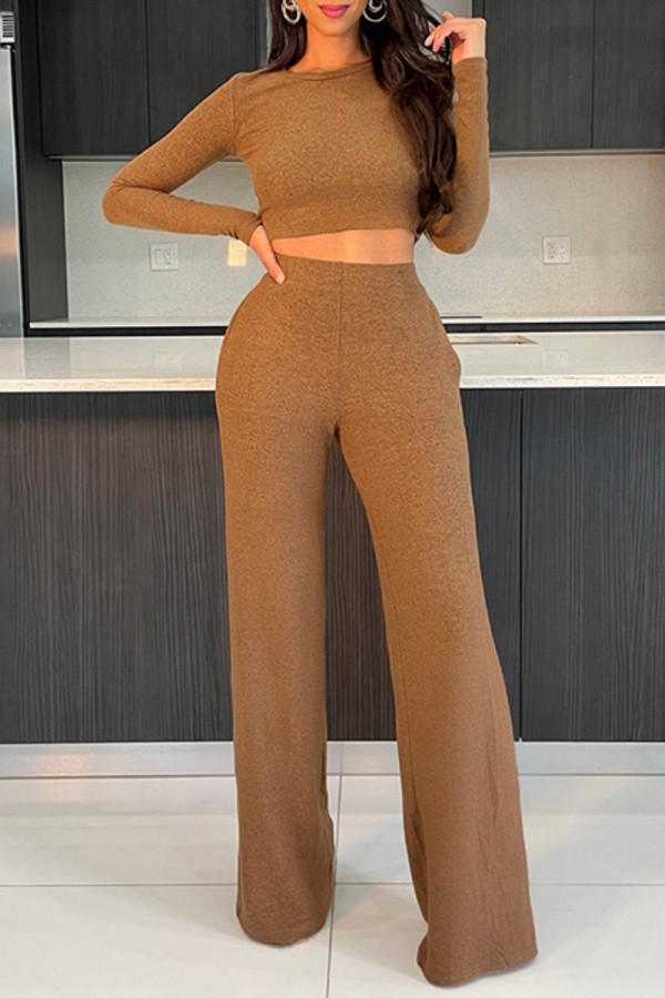 Casual Solid Basic O Neck Long Sleeve Two Pieces