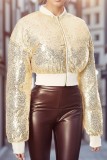 Casual Patchwork Sequins O Neck Outerwear