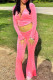 Elegant Solid Patchwork V Neck Long Sleeve Two Pieces