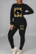 Casual Print Patchwork O Neck Long Sleeve Two Pieces