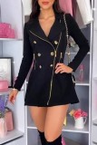 Casual Solid Patchwork Zipper Turndown Collar Long Sleeve Dresses