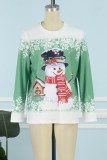 Casual Snowman Printed Basic O Neck Tops