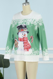 Casual Snowman Printed Basic O Neck Tops