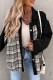 Casual Plaid Patchwork Turndown Collar Long Sleeve Regular Denim Jacket