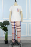 Casual Striped Patchwork O Neck Short Sleeve Two Pieces
