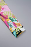Elegant Floral Bandage Patchwork V Neck Long Sleeve Two Pieces