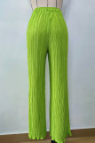 Sweet Solid Patchwork Draw String Straight Mid Waist Straight Solid Color Bottoms