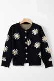 Casual Embroidery Buttons O Neck Outerwear