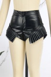 Casual Solid Patchwork Skinny High Waist Conventional Shorts