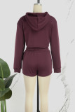 Casual Solid Basic Hooded Collar Long Sleeve Two Pieces