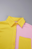 Casual Color Block Patchwork Pocket Buckle Shirt Collar Long Sleeve Two Pieces
